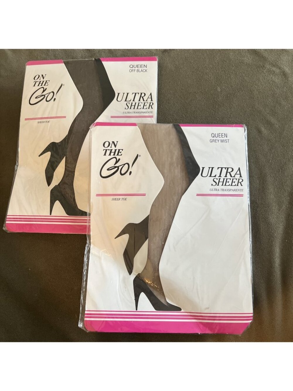 On The Go Ultra Sheer Pantyhose Queen Grey Mist And Off Black Sheer Toe Women's